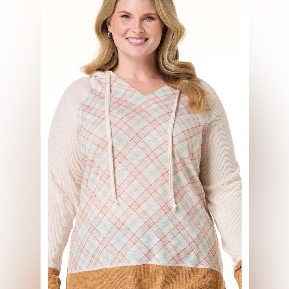 Cato Women’s Plus Size 26/28W Check Sherpa Trimmed Hoodie New - Picture 3 of 5